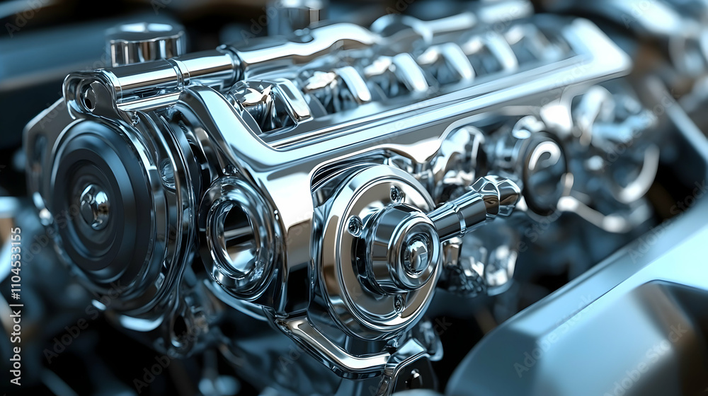 Chrome Engine. Gleaming Metal Auto Powerhouse Chrome Engine. Gleaming Metal Auto Powerhouse
