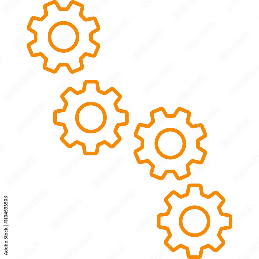 Fototapeta premium Orange Outline Gear Icon for Engineering and Process Design