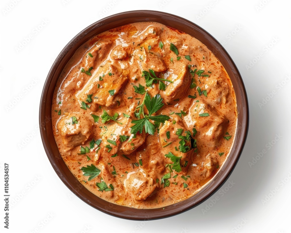 Delicious chicken cooked in a rich, creamy sauce, garnished with fresh parsley. Delicious chicken cooked in a rich, creamy sauce, garnished with fresh parsley.