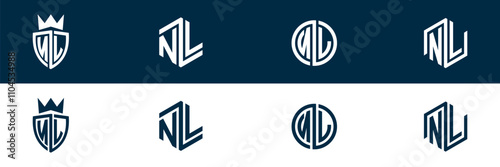 NL LN letter logo set design