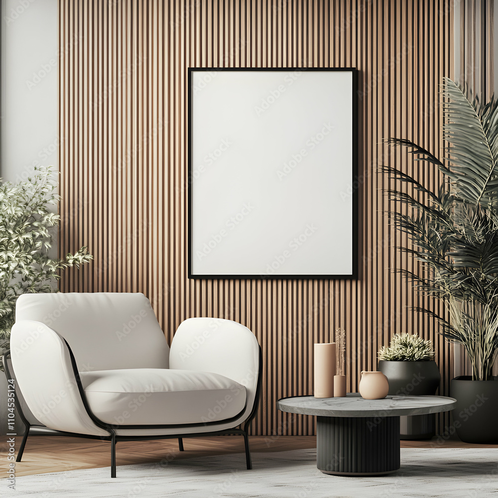 Modern Interior. White Armchair & Blank Canvas Modern Interior. White Armchair & Blank Canvas