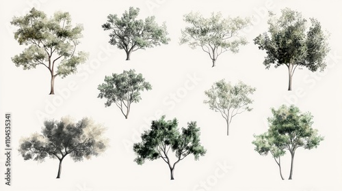Wallpaper Mural Collection of Various Green Trees Isolated on White Background Torontodigital.ca