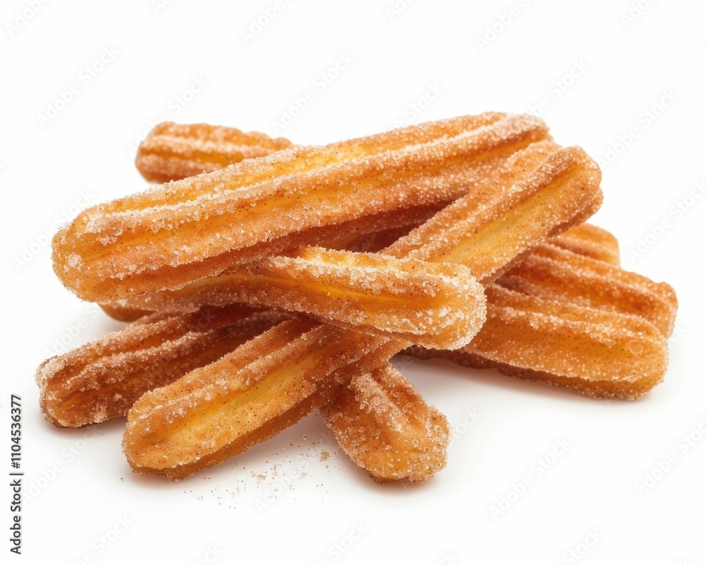 A delectable stack of golden churros coated in sugar, perfect for snacking or dessert. A delectable stack of golden churros coated in sugar, perfect for snacking or dessert.