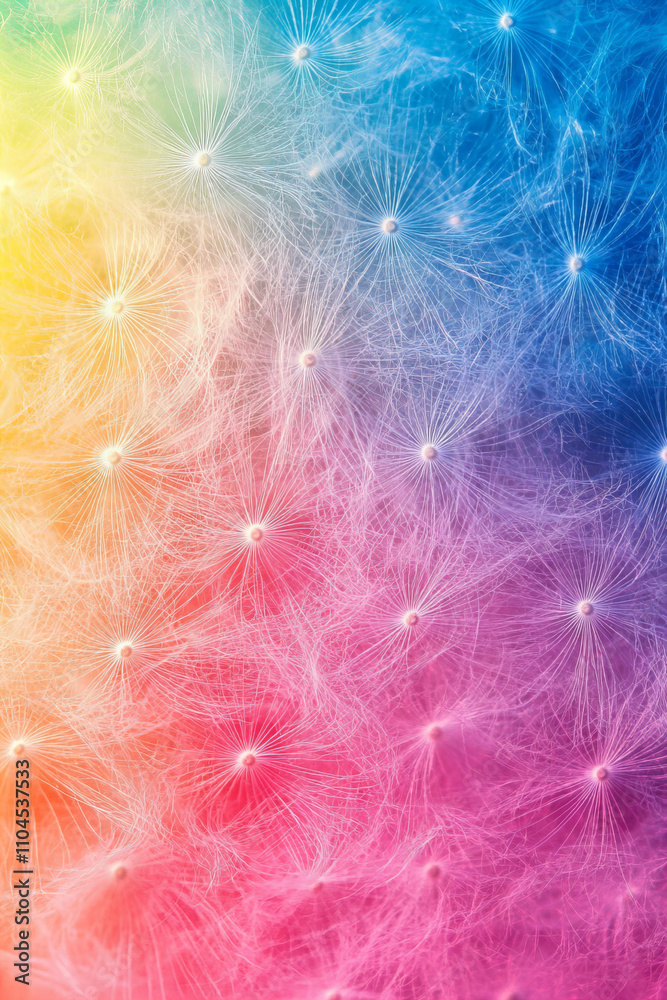 Vibrant macro dandelion seed head with pastel colors and soft bokeh, representing nature's delicate beauty and ethereal charm in fine art photography Vibrant macro dandelion seed head with pastel colors and soft bokeh, representing nature's delicate beauty and ethereal charm in fine art photography