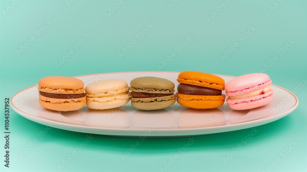 Colorful and elegant macarons on a white plate, perfect for dessert displays
Colorful and elegant macarons on a white plate, perfect for dessert displays