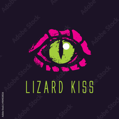 Lizard Kiss Vector Logo representing a pair of lips and eye socket of a reptile