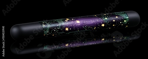 Futuristic Circuit Board Cylinder Tech Gadget Dark Background Abstract Design