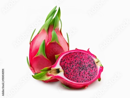 pitaya, pitahaya or dragon fruit, Red Dragon Fruits in isolated white background	
 photo