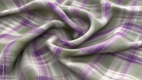 Swirling Plaid Textured Fabric in Lavender and Sage Green