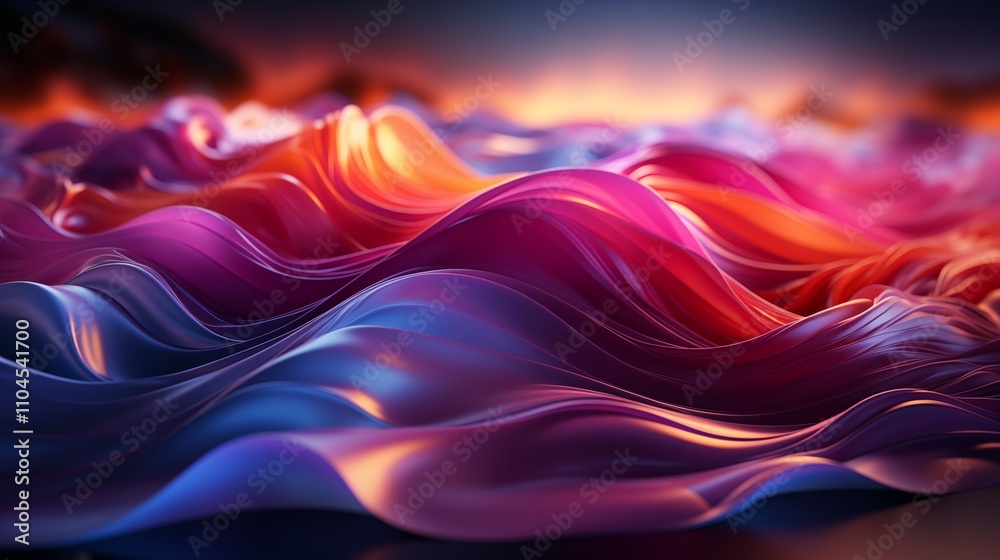 Obraz premium A vibrant background featuring a large neon wave in shades of blue and pink, glowing against a dark backdrop, creating a futuristic and dynamic visual effect.