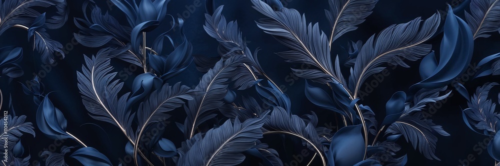 Fototapeta premium A sophisticated display of blue leaves forming an abstract pattern.