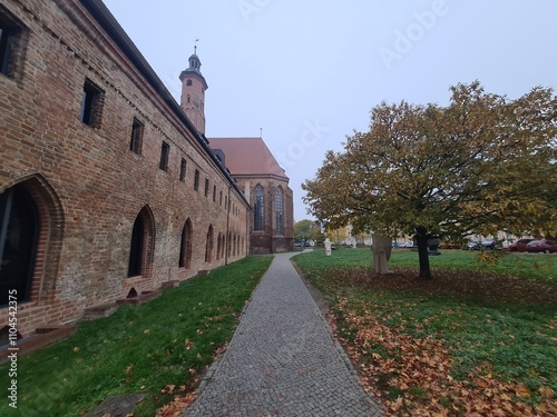 Naturweg mit dem alten und schönen St Pauli - Kloster in Brandenburg an der Havel auf der linken Seite photo