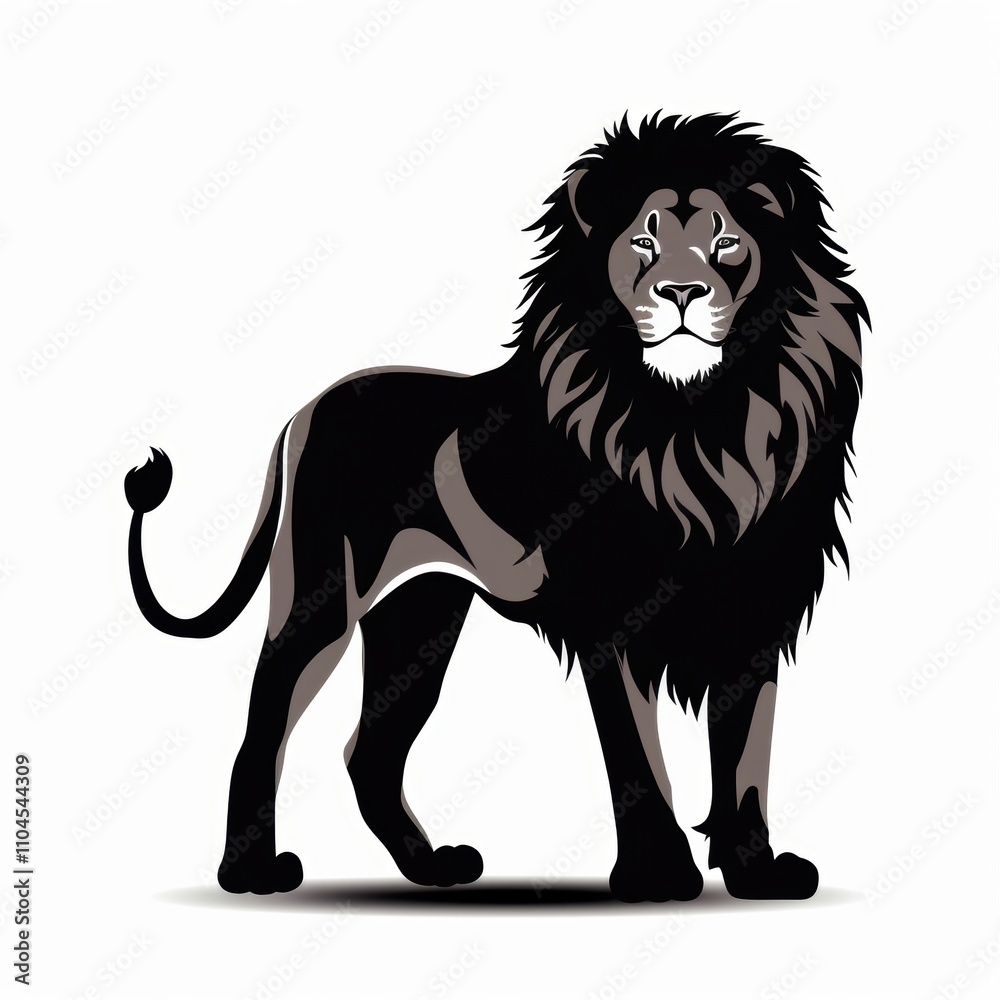 A majestic lion stands proudly with its distinctive mane, showcasing strength and elegance in this striking illustration. A majestic lion stands proudly with its distinctive mane, showcasing strength and elegance in this striking illustration.