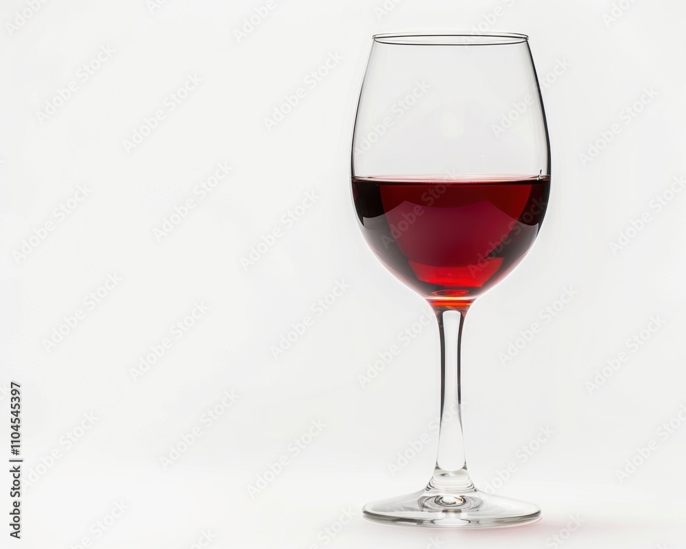 Elegant crystal wine glass filled with rich red wine against a minimalist background. Elegant crystal wine glass filled with rich red wine against a minimalist background.