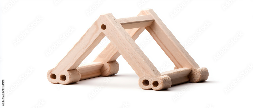 Wooden house builder with rural construction concept. A wooden structure resembling a small A-frame, possibly used as a toy or for educational purposes. Wooden house builder with rural construction concept. A wooden structure resembling a small A-frame, possibly used as a toy or for educational purposes.