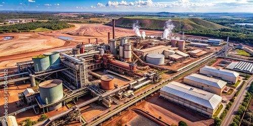 Aerial view of an alumina processing plant , alumina, processing, plant, industrial, factory, production