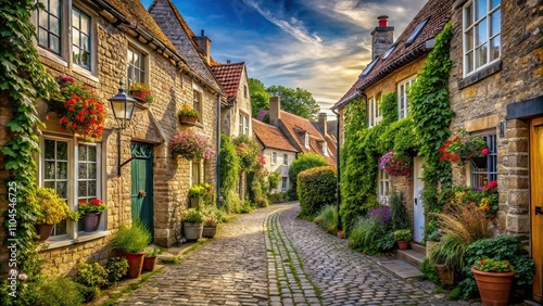 Charming alley in a quaint village with traditional houses and cobblestone paths, alley, quaint, village, charming