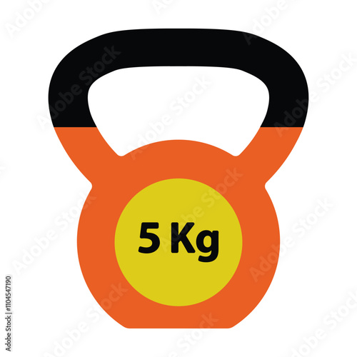 Kettlebell orange Vector icon isolated on white background, Workout gym tools, accessories. Sport equipment, Gym time concept. Orange kettlebell 5 Kg icon, sport training and fitness design element.