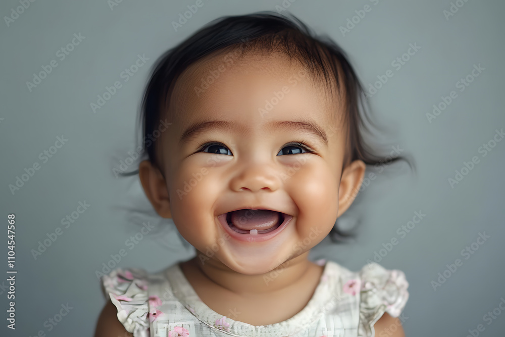 Delightful portrait of smiling Indonesian baby girl with joyful expression on clean background Delightful portrait of smiling Indonesian baby girl with joyful expression on clean background