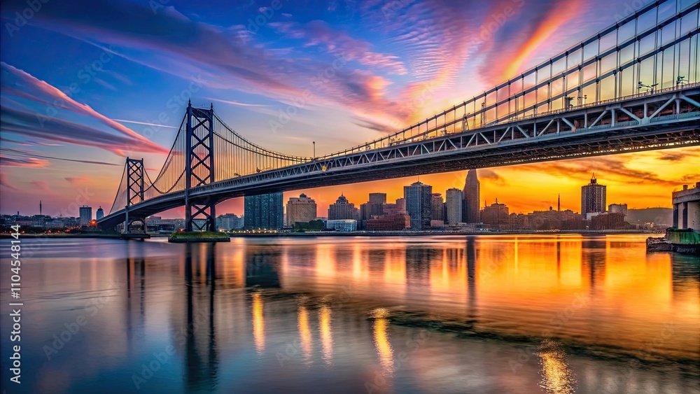 Ben Franklin Bridge in Philadelphia glowing in the sunset , bridge, Philadelphia, sunset, skyline Ben Franklin Bridge in Philadelphia glowing in the sunset , bridge, Philadelphia, sunset, skyline