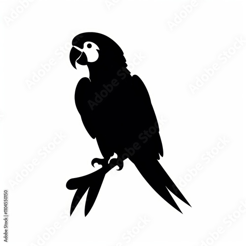 Silhouette of a parrot perched gracefully on a branch, showcasing its elegant form. photo