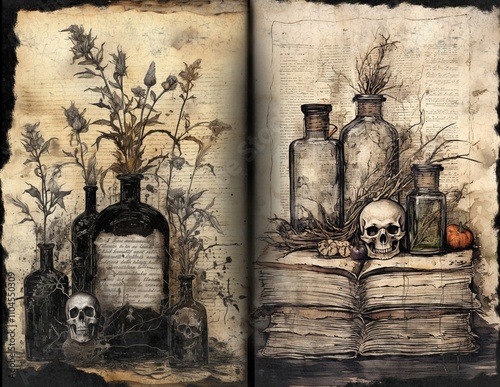 grimoire double page junk journal pages	