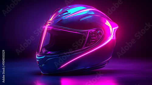 Neon Motorcycle Helmet 3D Render photo