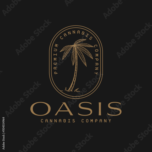 Oasis Cannabis Palm Tree Vector Logo Design