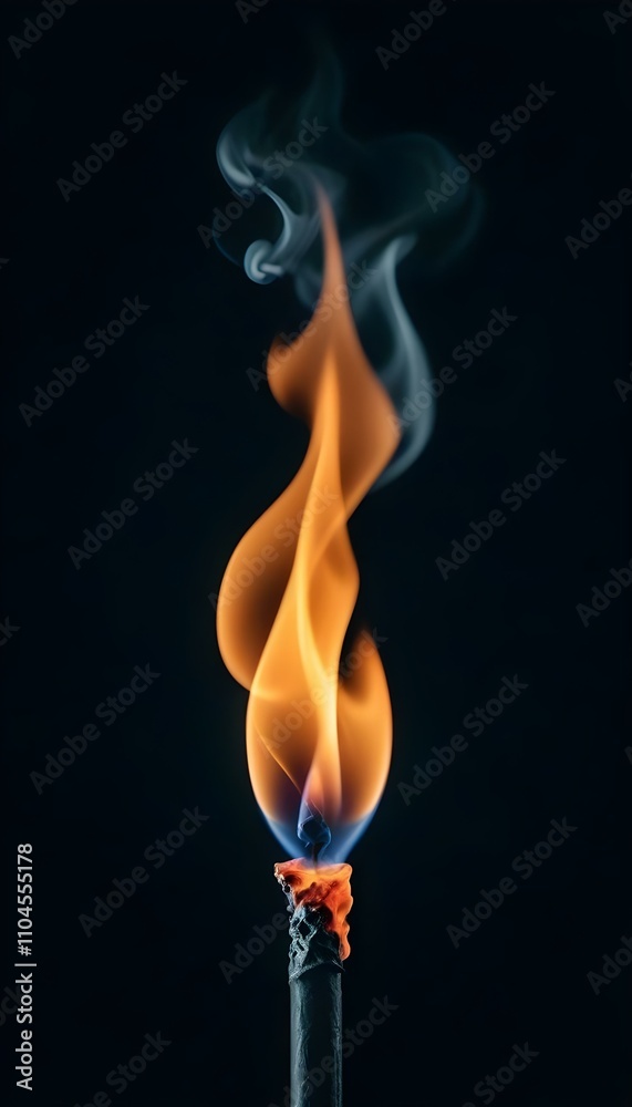 A small, vibrant flame with wisps of smoke rising, set against a dense black field, emphasizing the flame's movement create with ai A small, vibrant flame with wisps of smoke rising, set against a dense black field, emphasizing the flame's movement create with ai