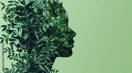 Woman in Nature: A woman's face is subtly blended with lush foliage, creating a mesmerizing portrait of nature's power and beauty. The image evokes a sense of unity with the natural world.