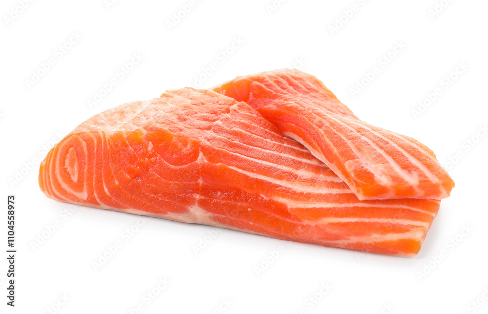 Pieces of fresh salmon isolated on white Pieces of fresh salmon isolated on white