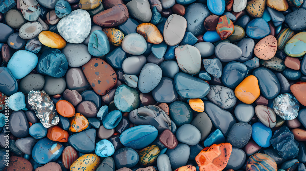Smooth Sea Stones: A captivating collection of sea-smoothed stones in varying shades of blue, grey, orange, and brown, creating a naturally beautiful texture. Smooth Sea Stones: A captivating collection of sea-smoothed stones in varying shades of blue, grey, orange, and brown, creating a naturally beautiful texture.