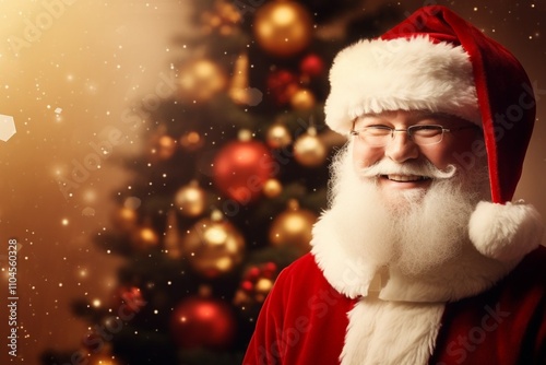 Obraz na płótnie Jolly Santa Claus surrounded by a Sparkling Background that captures the essence of the Holidays w salonie