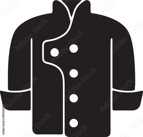 Illustration of a chef's jacket icon, featuring a traditional chef's coat with a collar and buttons