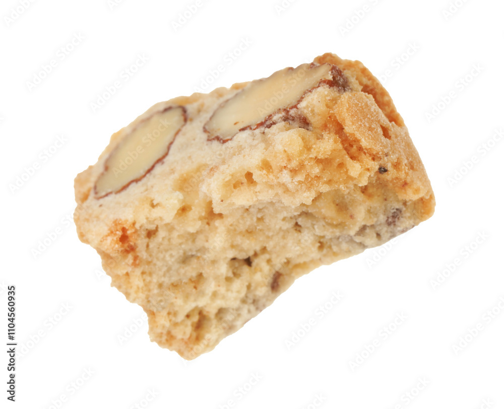 Piece of traditional Italian almond biscuit (Cantucci) isolated on white Piece of traditional Italian almond biscuit (Cantucci) isolated on white
