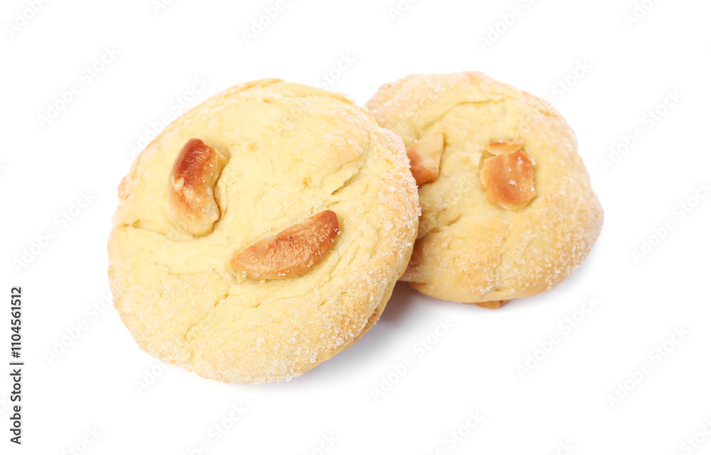 Two tasty cashew cookies isolated on white Two tasty cashew cookies isolated on white
