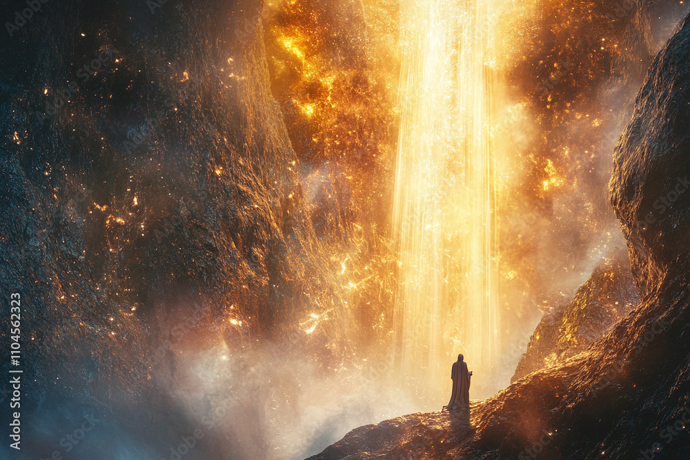 Celestial waterfall with ethereal beings, sophisticated light play, abstract dreamy scenario. Celestial waterfall with ethereal beings, sophisticated light play, abstract dreamy scenario.