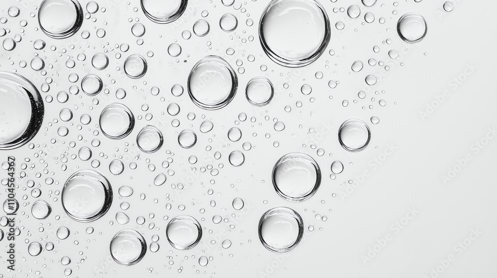 Droplets of water cling to a clear glass surface creating a delicate pattern against a plain background Droplets of water cling to a clear glass surface creating a delicate pattern against a plain background