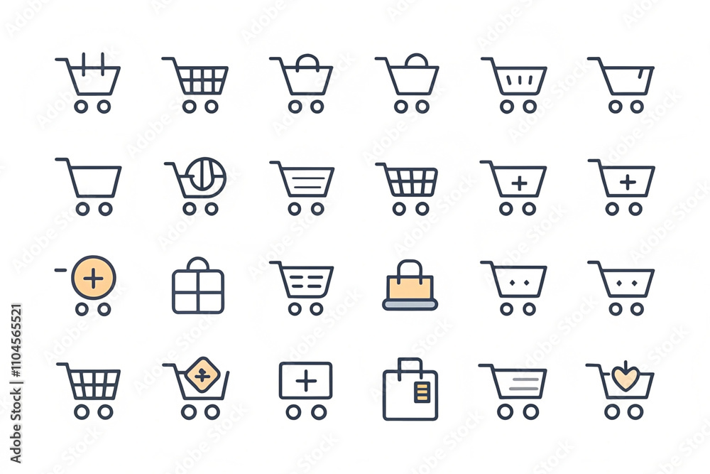 Collection of diverse shopping cart icons in various styles and designs. Collection of diverse shopping cart icons in various styles and designs.