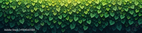 Springtime plants wall. Heart-shaped leaves form green wall. Layered leaves create depth. Natural spring background. Vibrant foliage. Eco friendly decor. Nature theme. Botanical design. Perfect for