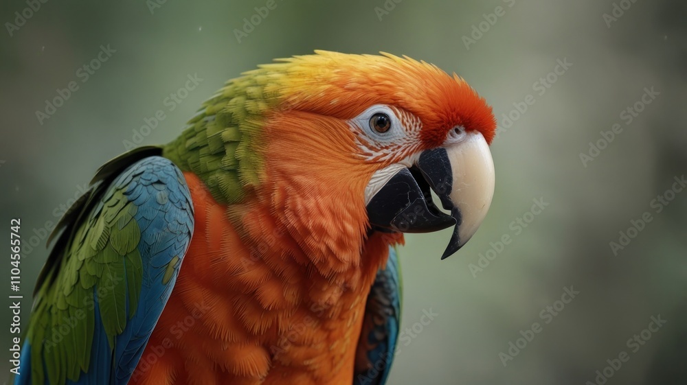 Fototapeta premium Vibrant orange, green, and blue macaw portrait.