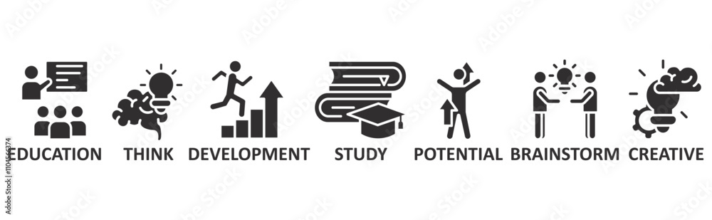 Knowledge icon set illustration concept with icon of education, think, development, study, potential, brainstorm, creative Knowledge icon set illustration concept with icon of education, think, development, study, potential, brainstorm, creative