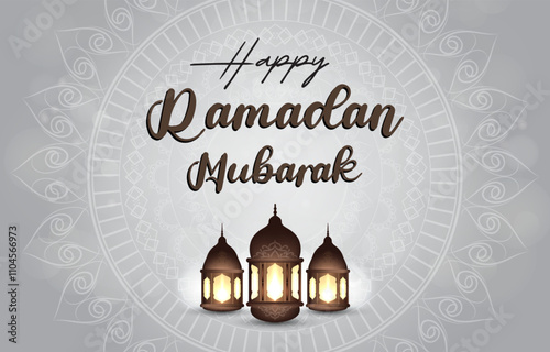 happy ramadan mubarak template banner with beautiful islamic ornament with white background design