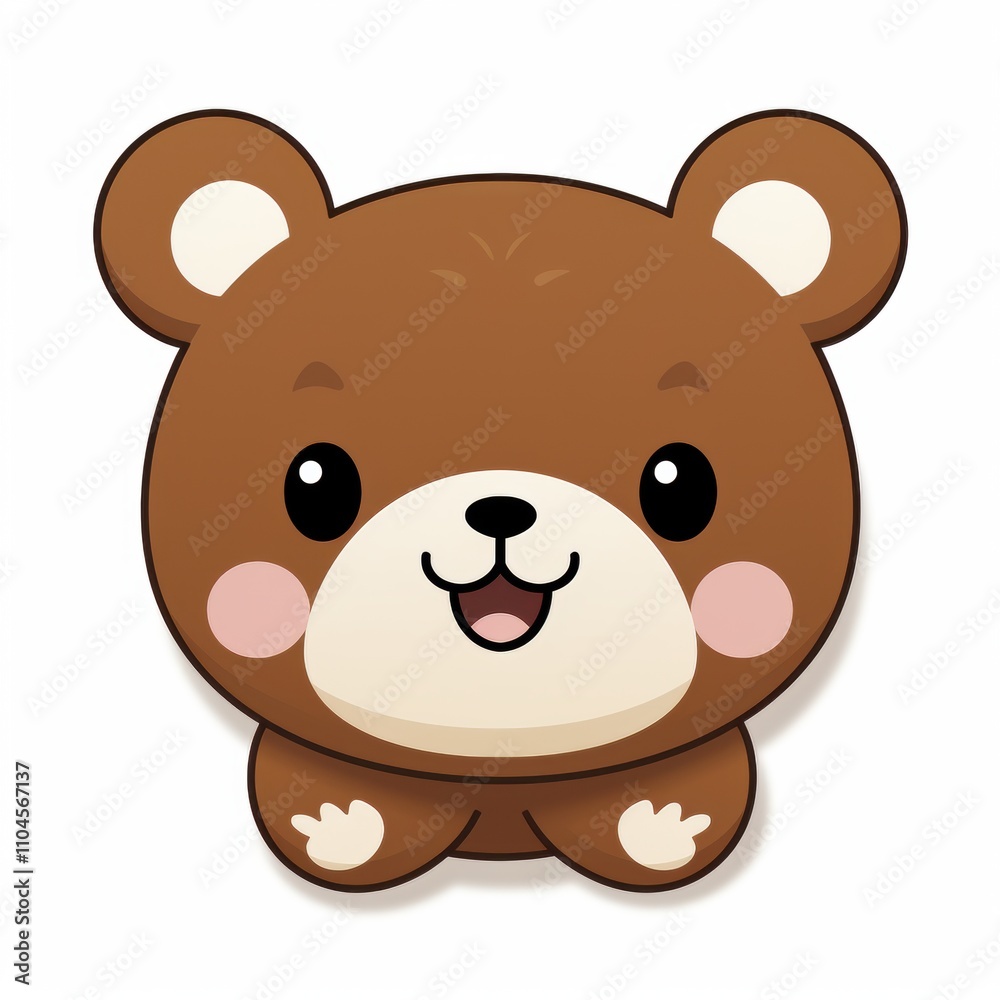 Cute and Adorable Cartoon Brown Bear Character with Round Face and Big Eyes, Smiling Cheerfully Against a White Background, Perfect for Children's Themes Cute and Adorable Cartoon Brown Bear Character with Round Face and Big Eyes, Smiling Cheerfully Against a White Background, Perfect for Children's Themes