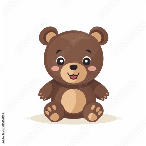 Cute Cartoon Brown Bear Character Sitting with a Cheerful Expression, Ideal for Children’s Illustrations, Books, and Educational Materials in a Whimsical Style