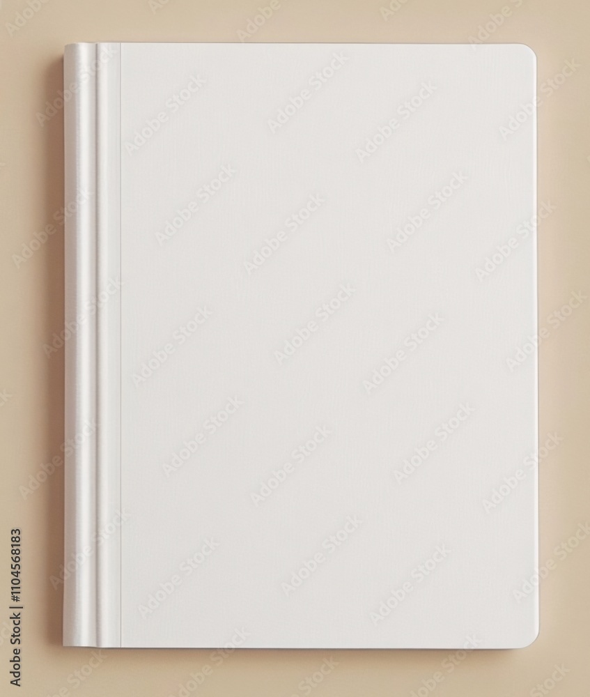 Close-up of blank white cover notebook on table plain beige desk view from top. Close-up of blank white cover notebook on table plain beige desk view from top.