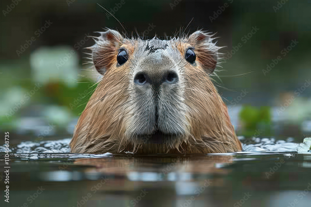 Fototapeta premium capybara swimming in a body of water. ,. 
