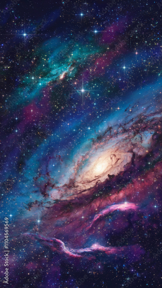 Fototapeta premium Beautiful Night sky in shades of blue and pink Universe background sparkles stars glitter nebula or wonderful galaxy in space