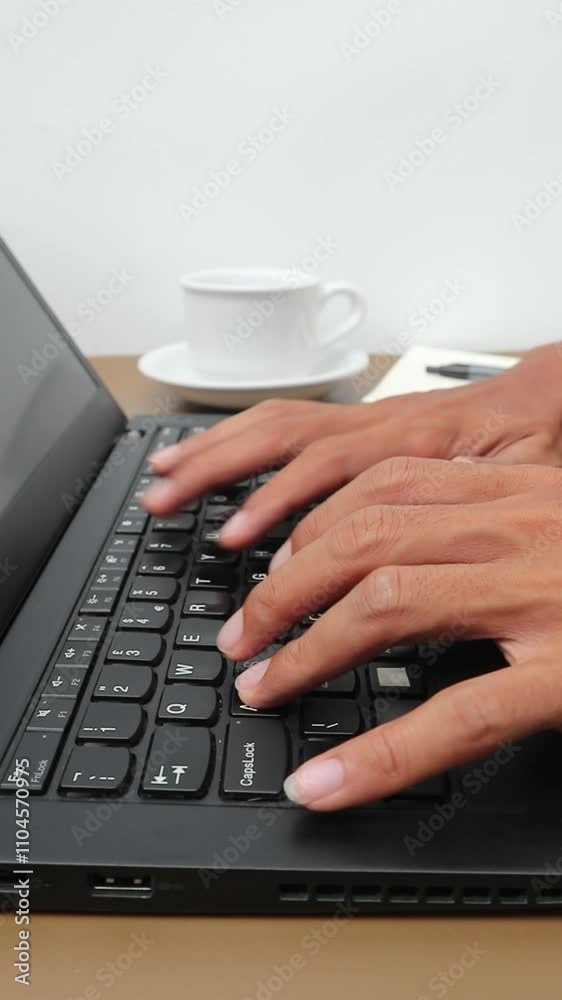 Man's hands typing on laptop Man's hands typing on laptop