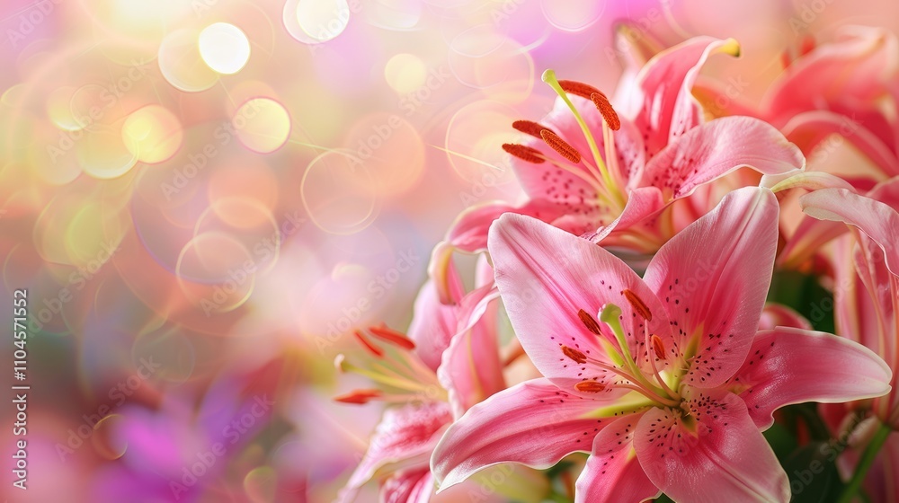 Close-up of elegant pink lilies with blurred background. Close-up of elegant pink lilies with blurred background.
